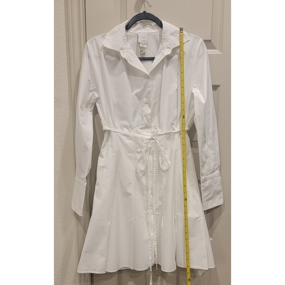 PATOU Belted Pleated Cotton-Poplin Mini Shirt Dress Size 8 - Picture 10 of 12